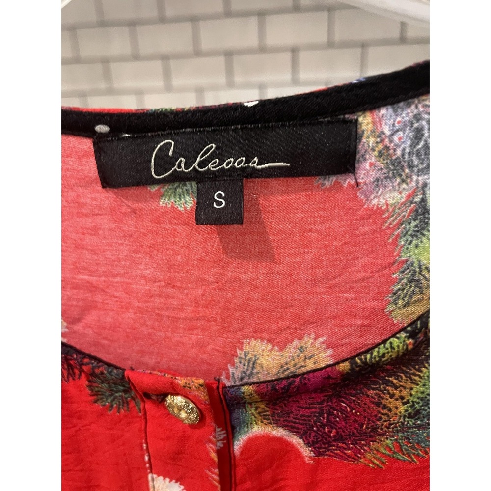 Calessa Tunic Top Womens Small Red Blue Boho Floral Patchwork Bell Sleeve - Picture 3 of 8